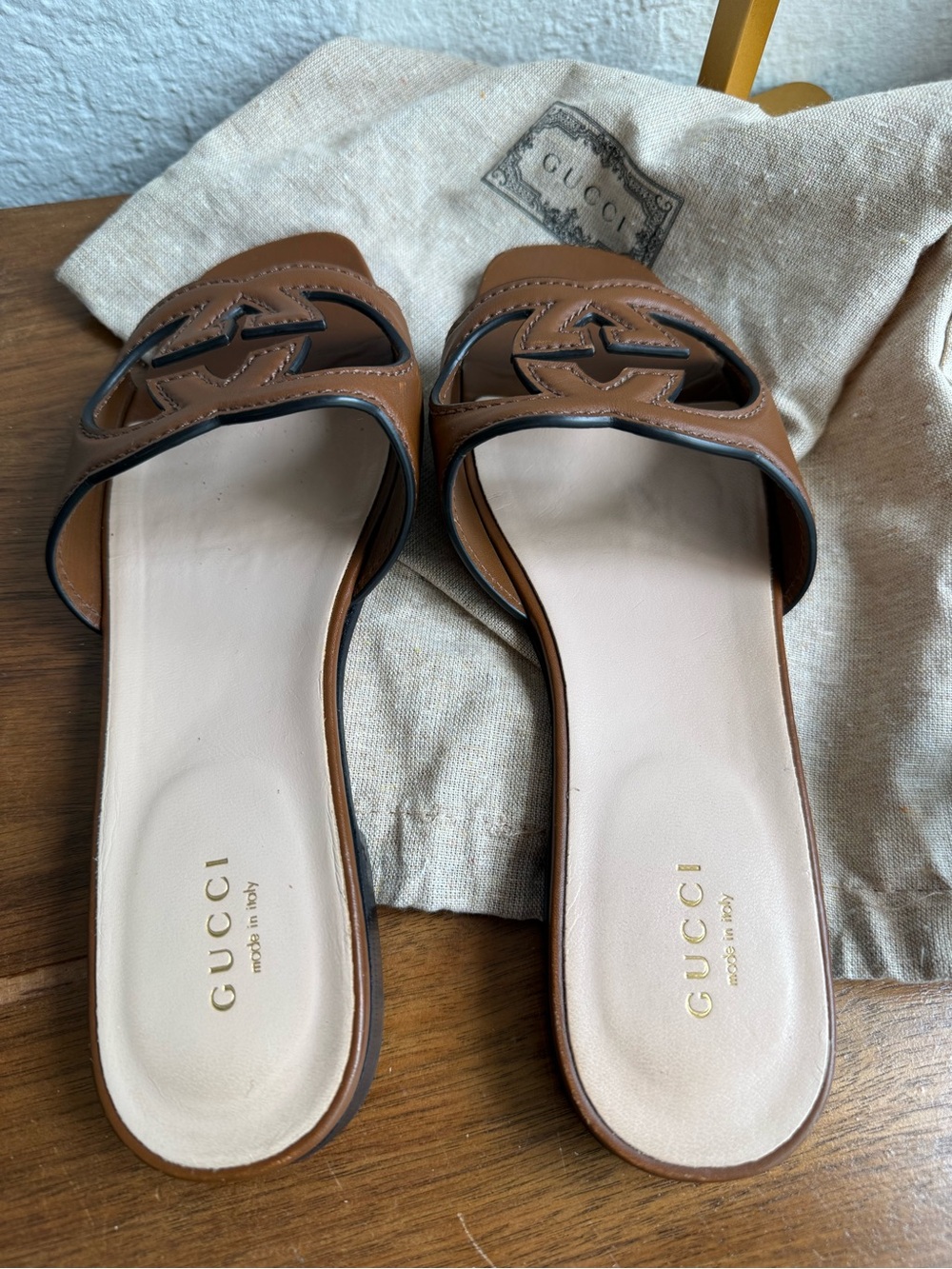 Gucci brown leather GG sandals size 37 NICE and authenticated color Cuir - Picture 3 of 16